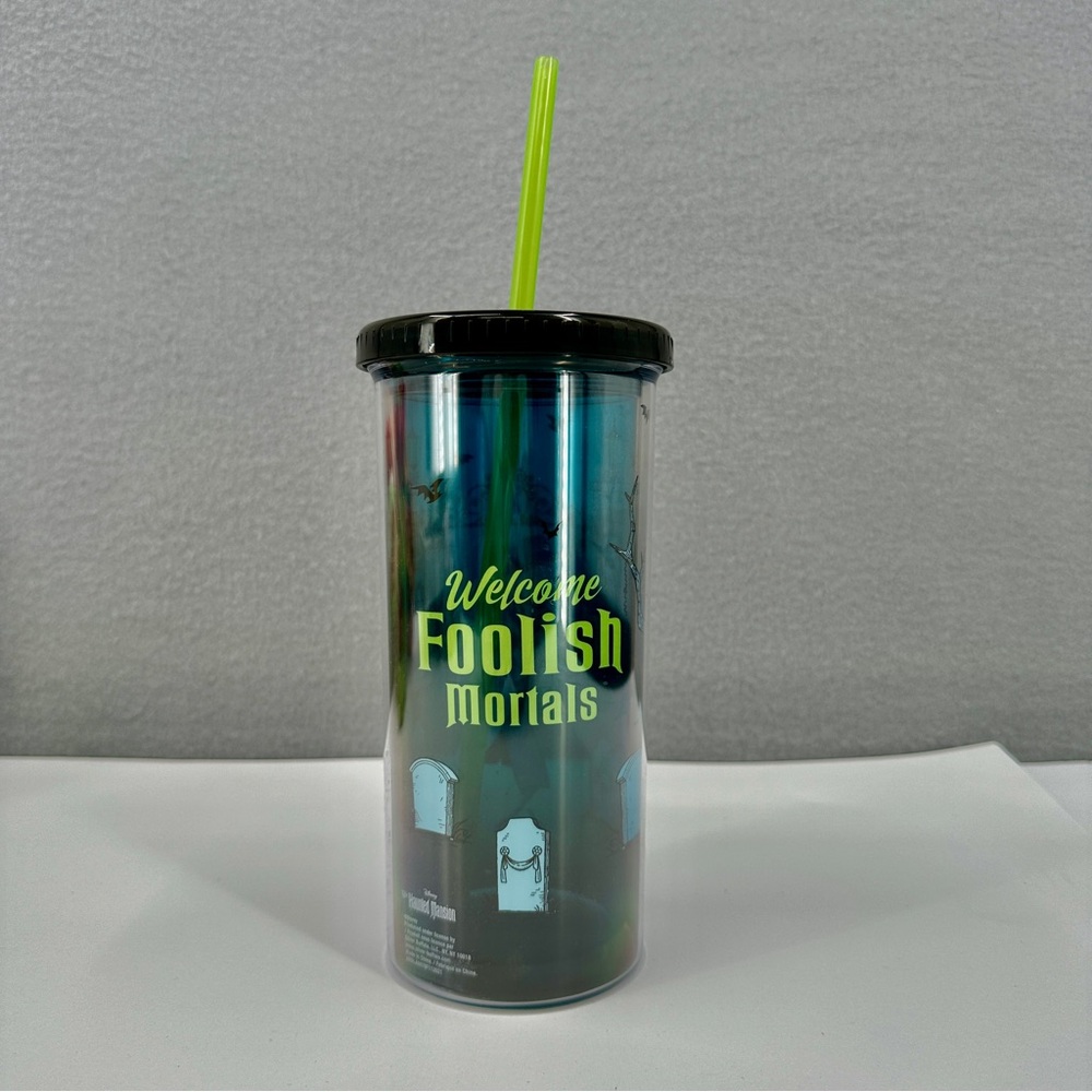 Disney Haunted Mansion Welcome Foolish Mortals 20 oz Straw Tumbler Travel Cup